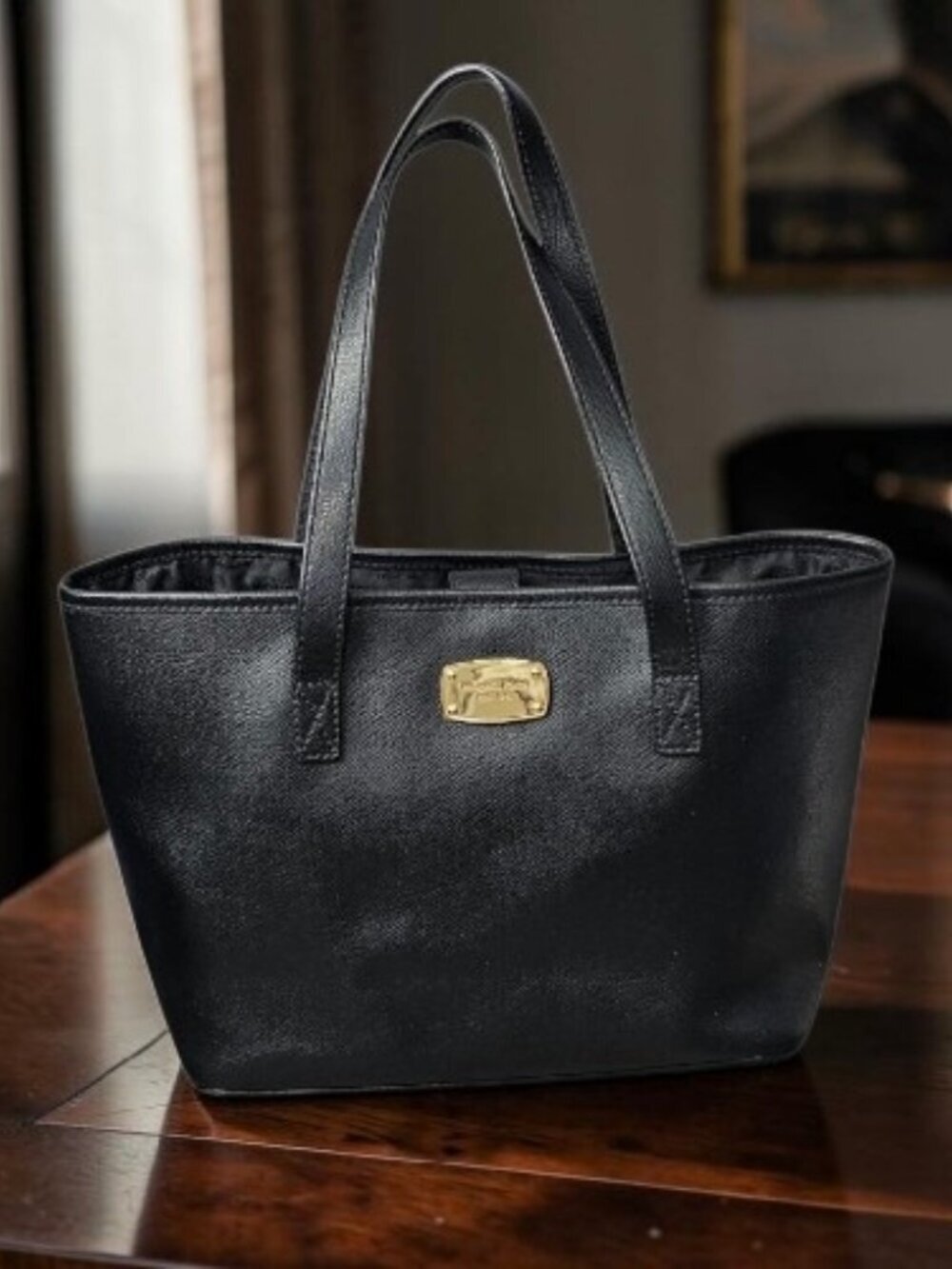 Michael Kors Jet Set Saffiano Leather Small Travel Tote Black Shoulder Bag COA
